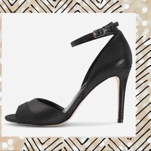 WHBM | SATIN & SUEDE TWO-PIECE OPEN TOE HEELS
